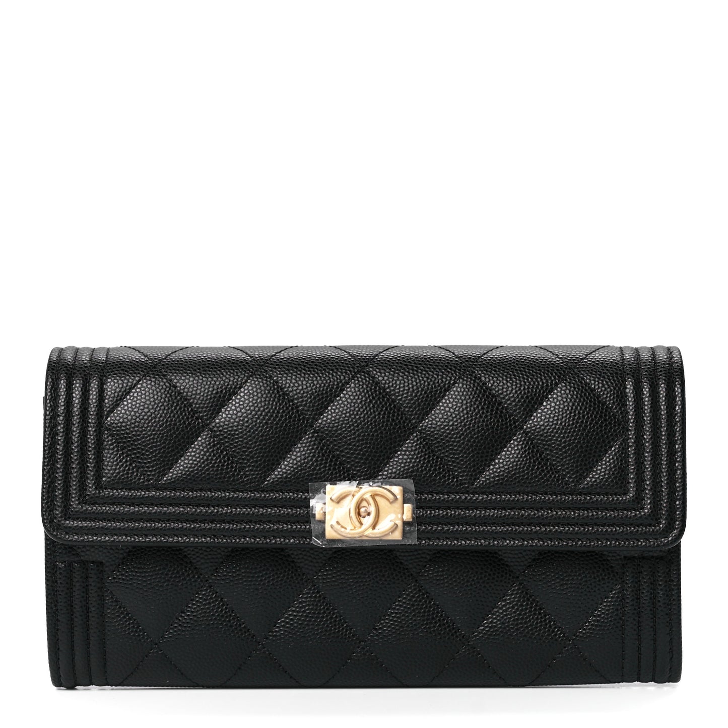 Caviar Quilted Large Boy Gusset Flap Wallet Black