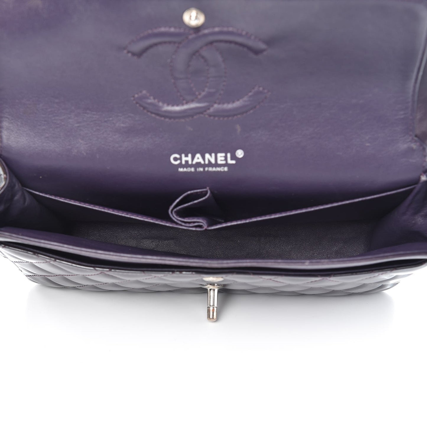 Patent Quilted Medium Double Flap Purple