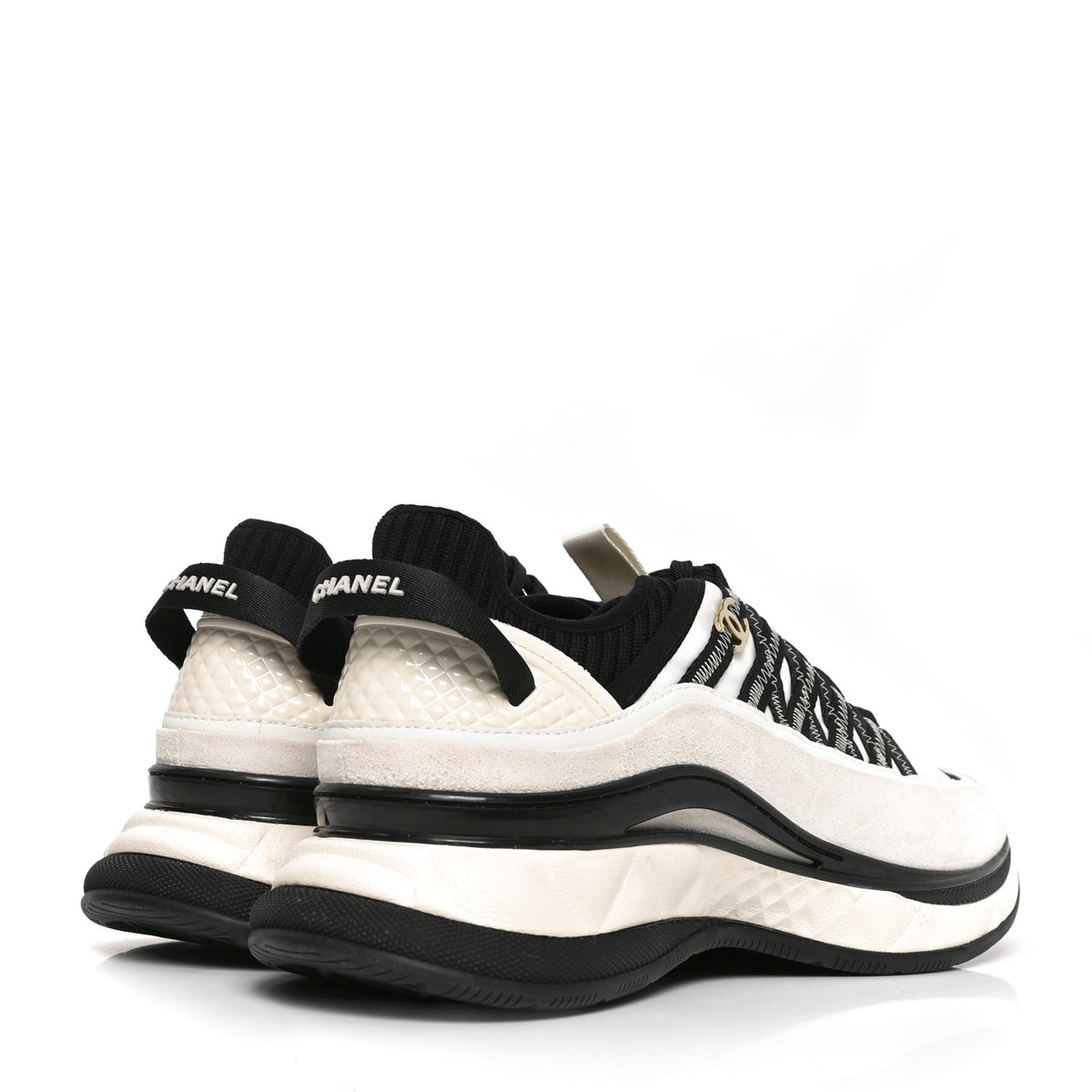 Chanel Fabric Suede Calfskin Sneakers 41 White Black 5 of 9