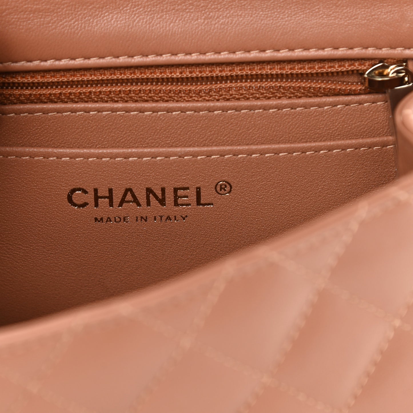 Lambskin Quilted Mini Square Flap Brown