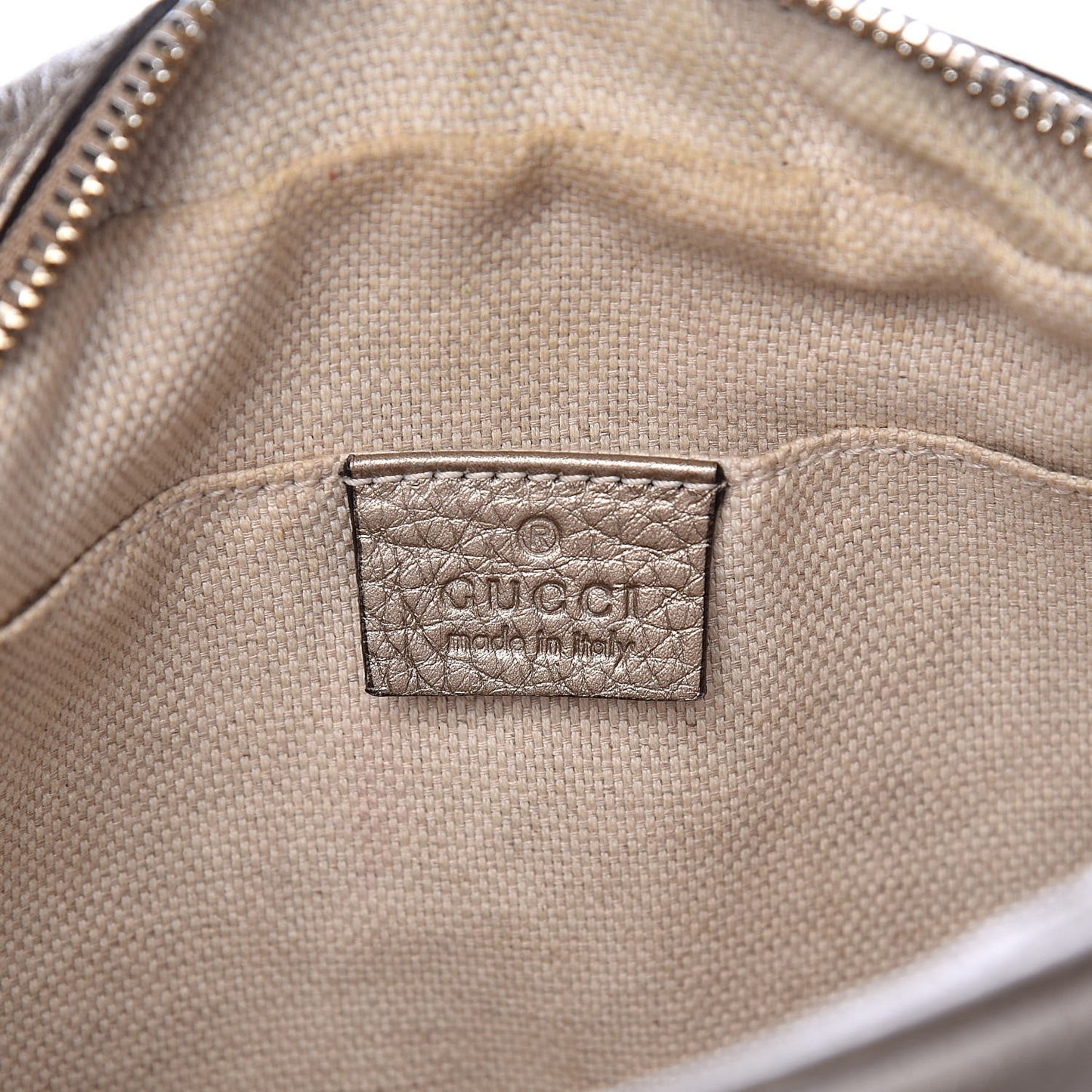 Metallic Pebbled Calfskin Small Soho Disco Bag Golden Beige
