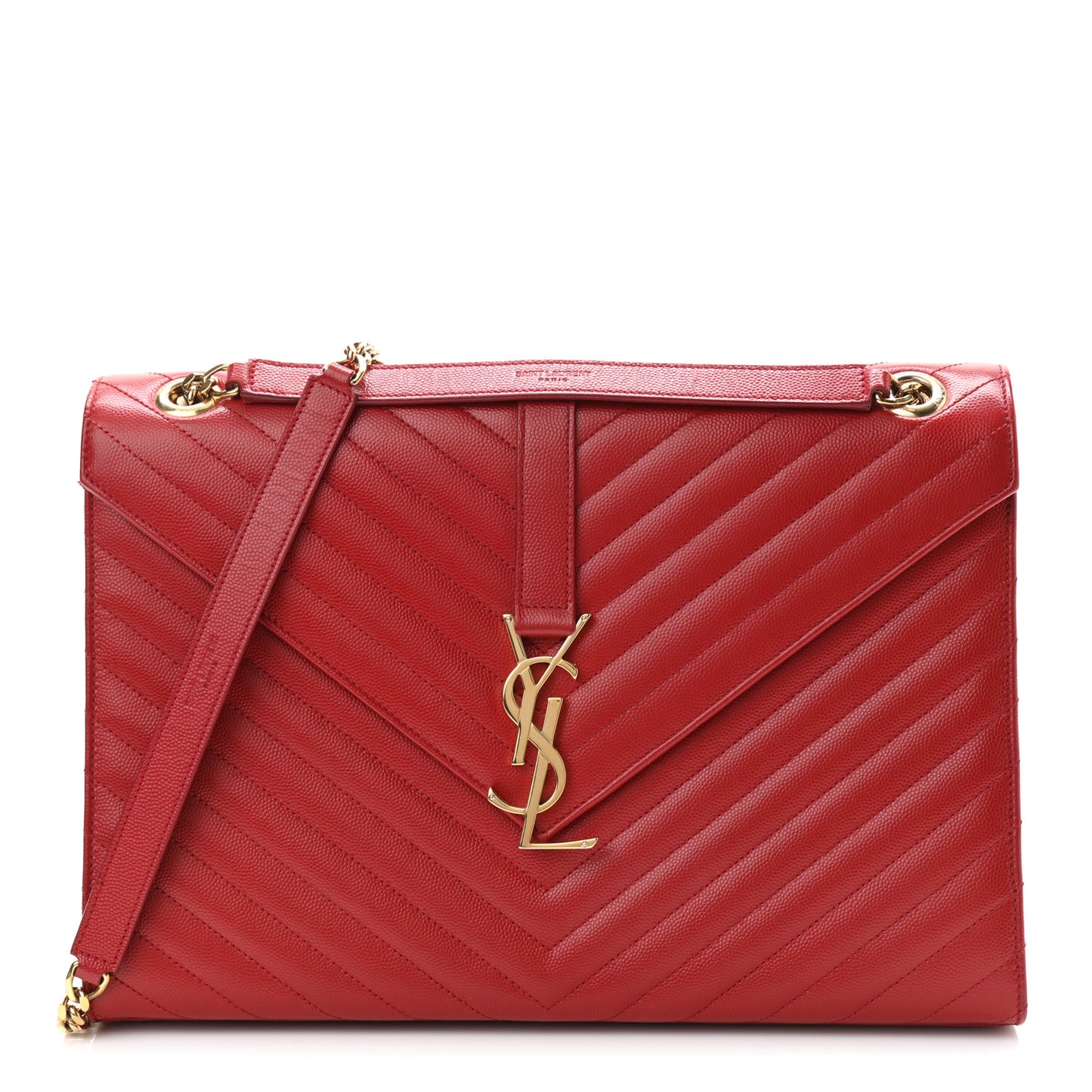 Grain De Poudre Matelasse Chevron Large Monogram Satchel Lipstick Red