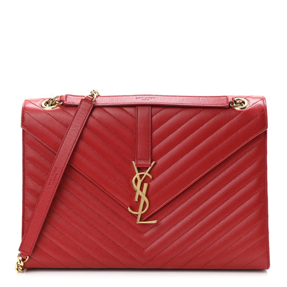 Saint Laurent Grain De Poudre Matelasse Chevron Large Monogram Satchel Lipstick Red 1 of 12