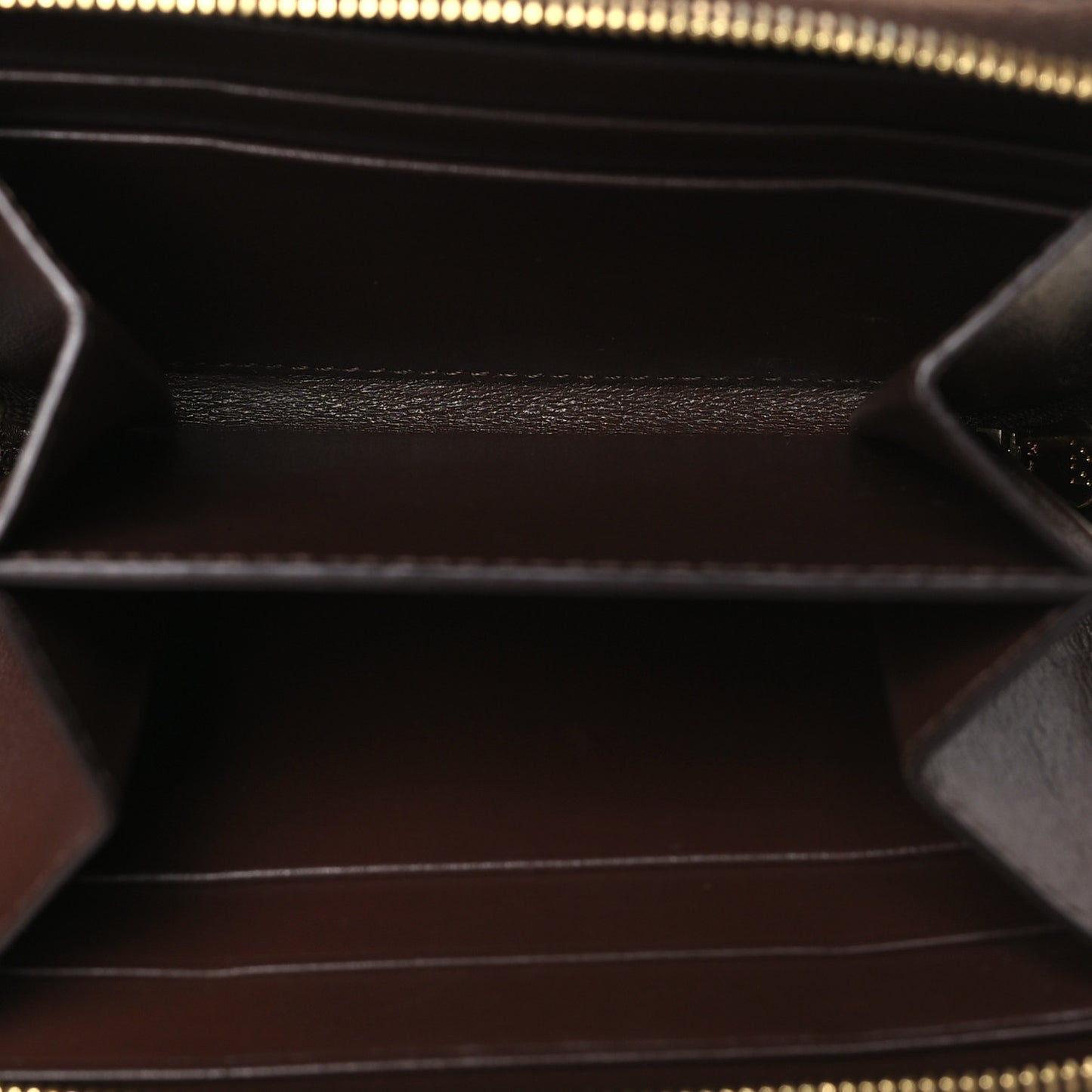 Lambskin Quilted C Charm Zip Around Wallet Brown