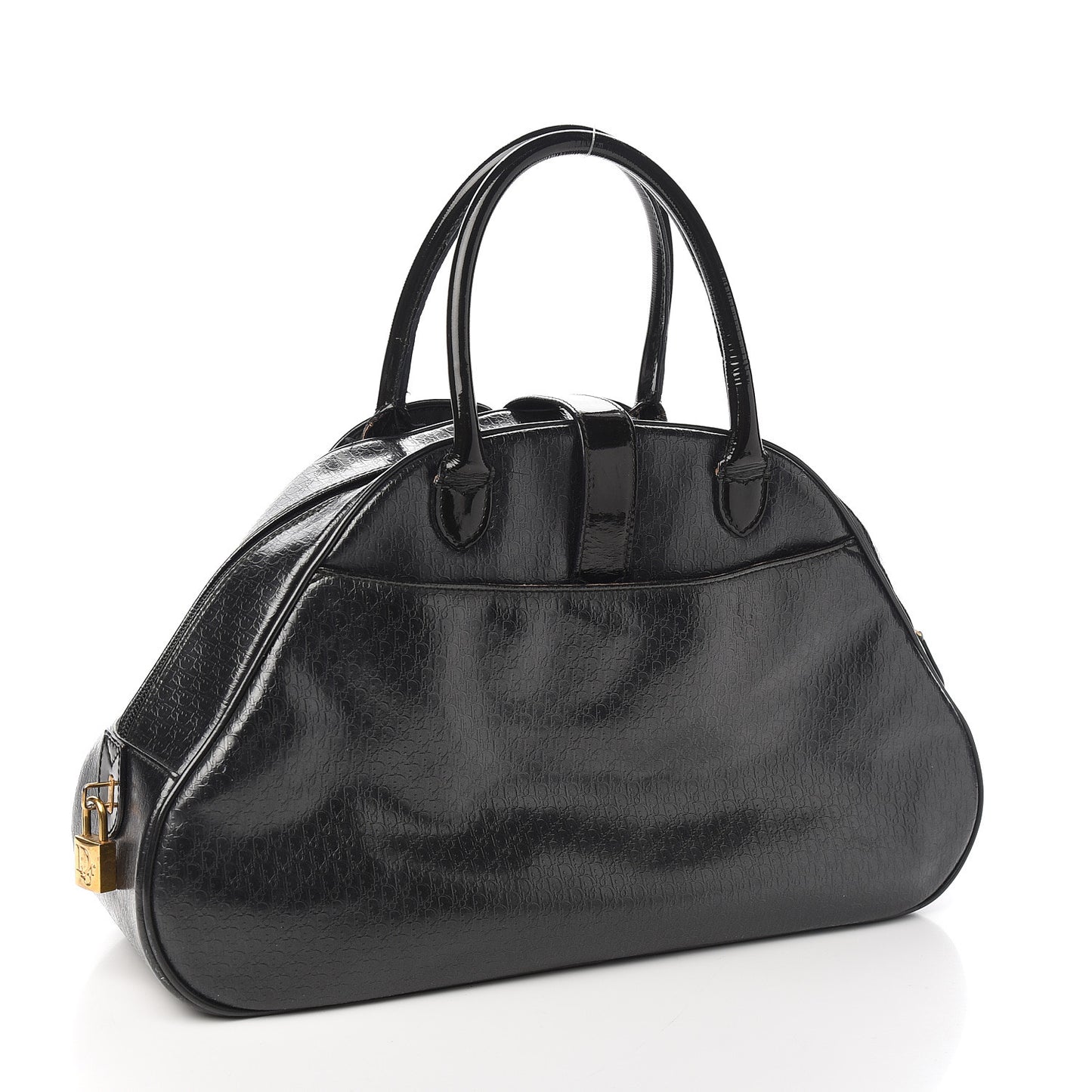 Patent Calfskin Embossed Saddle Bowler Black