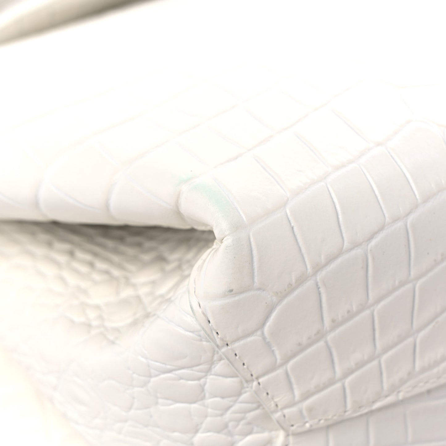 Calfskin Crocodile Embossed Doll Top Handle Bag White