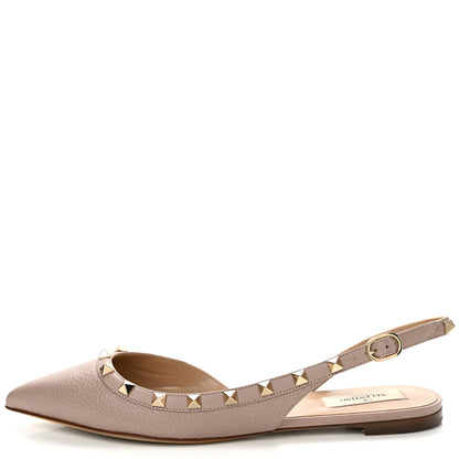 Valentino Garavani Pebbled Calfskin Rockstud Slingback Flats 38.5 Poudre 1 of 10