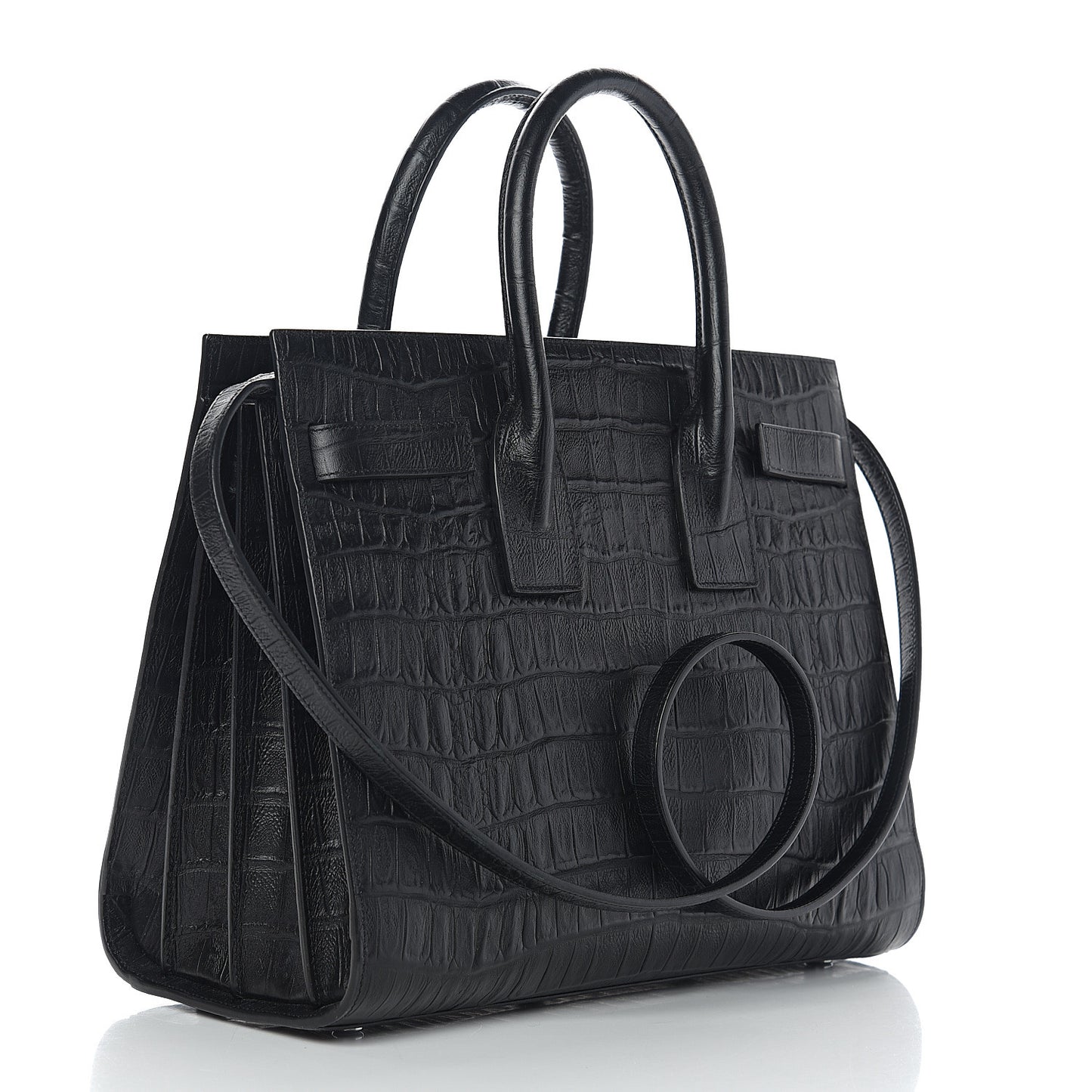 Calfskin Crocodile Embossed Small Sac de Jour Black