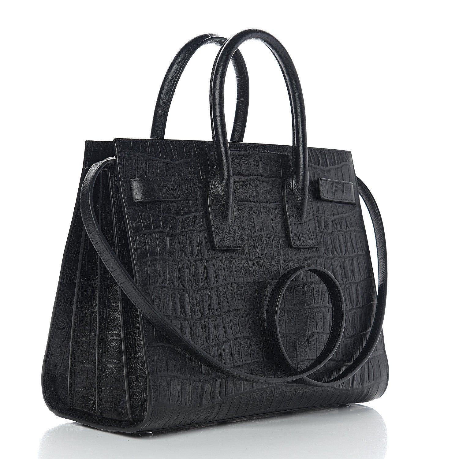 Saint Laurent Calfskin Crocodile Embossed Small Sac de Jour Black 2 of 9