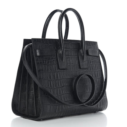 Saint Laurent Calfskin Crocodile Embossed Small Sac de Jour Black 2 of 9
