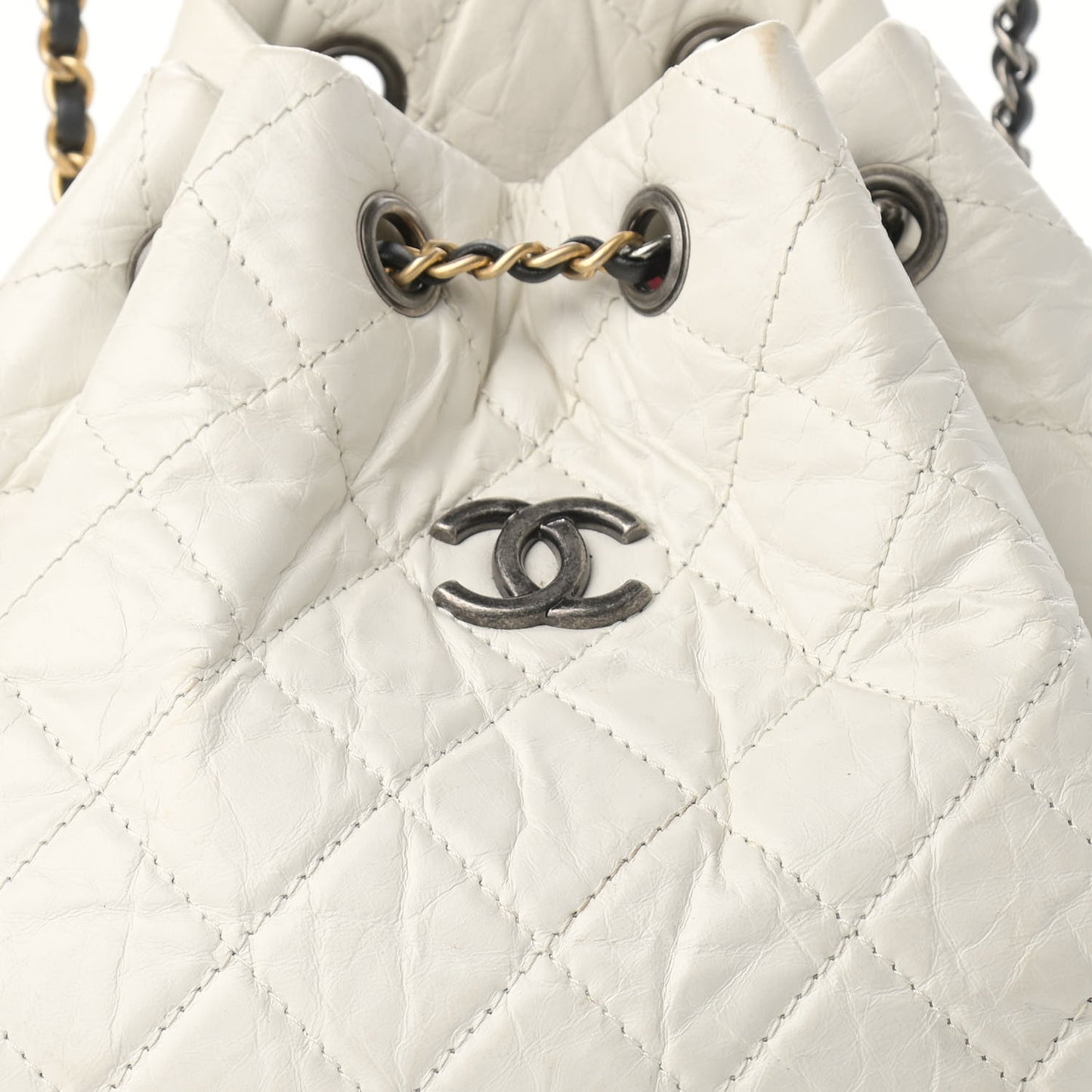 Aged Calfskin Quilted Gabrielle Backpack Black White
