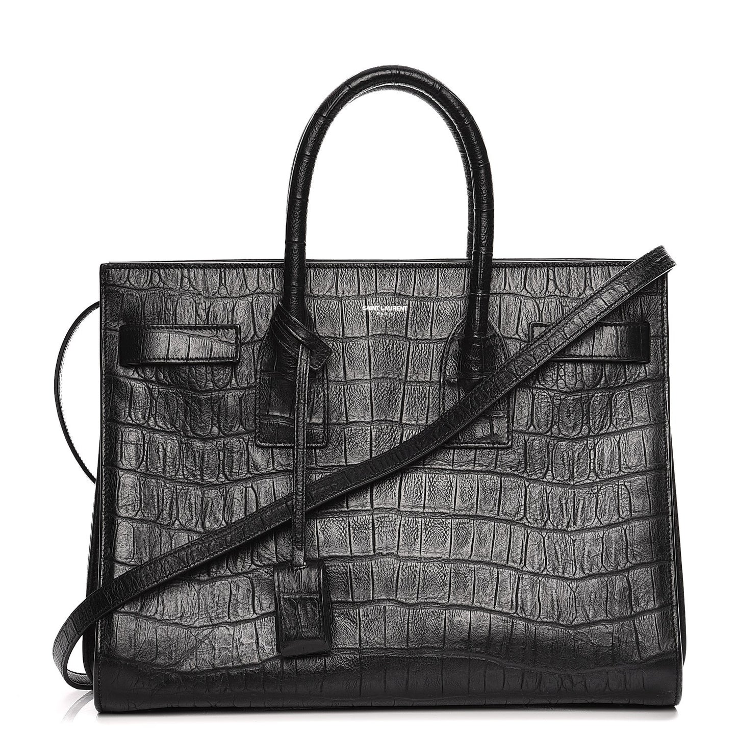 Calfskin Crocodile Embossed Small Sac de Jour Black