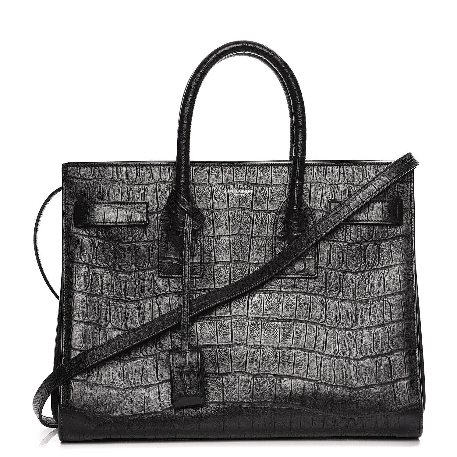 Saint Laurent Calfskin Crocodile Embossed Small Sac de Jour Black 1 of 13
