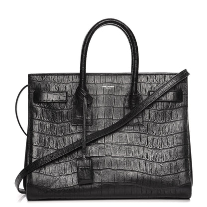 Saint Laurent Calfskin Crocodile Embossed Small Sac de Jour Black 1 of 13