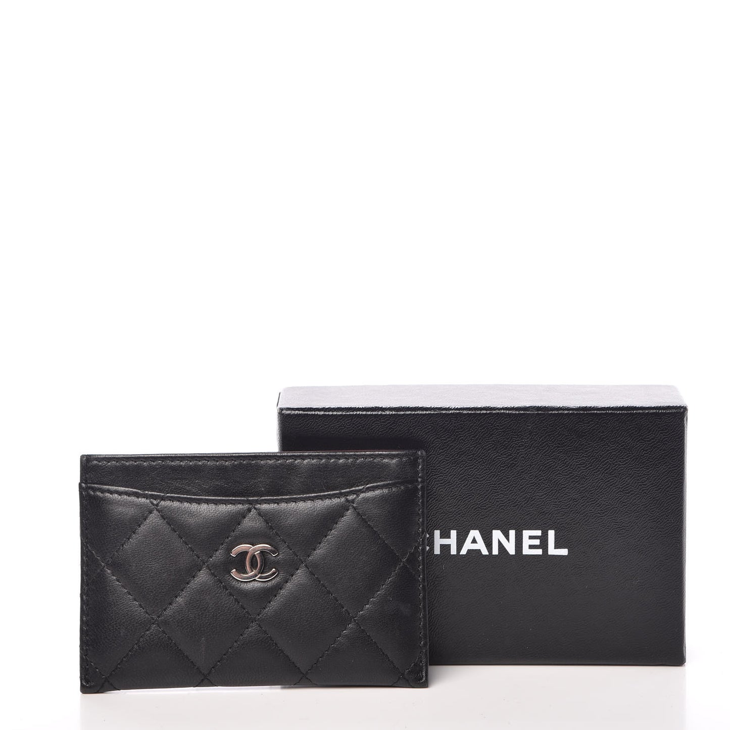 Lambskin Quilted Card Holder Black