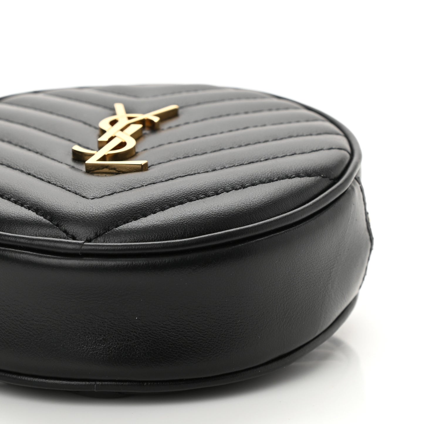 Calfskin Matelasse Chevron Quilted Baby Round Vinyle Belt Bag Black