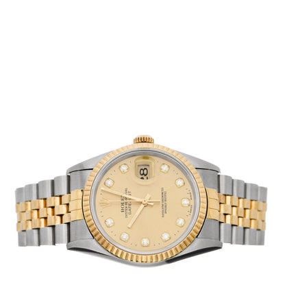 Rolex Stainless Steel 18K Yellow Gold Diamond 36mm Oyster Perpetual Datejust Watch Champagne 16233 2 of 4