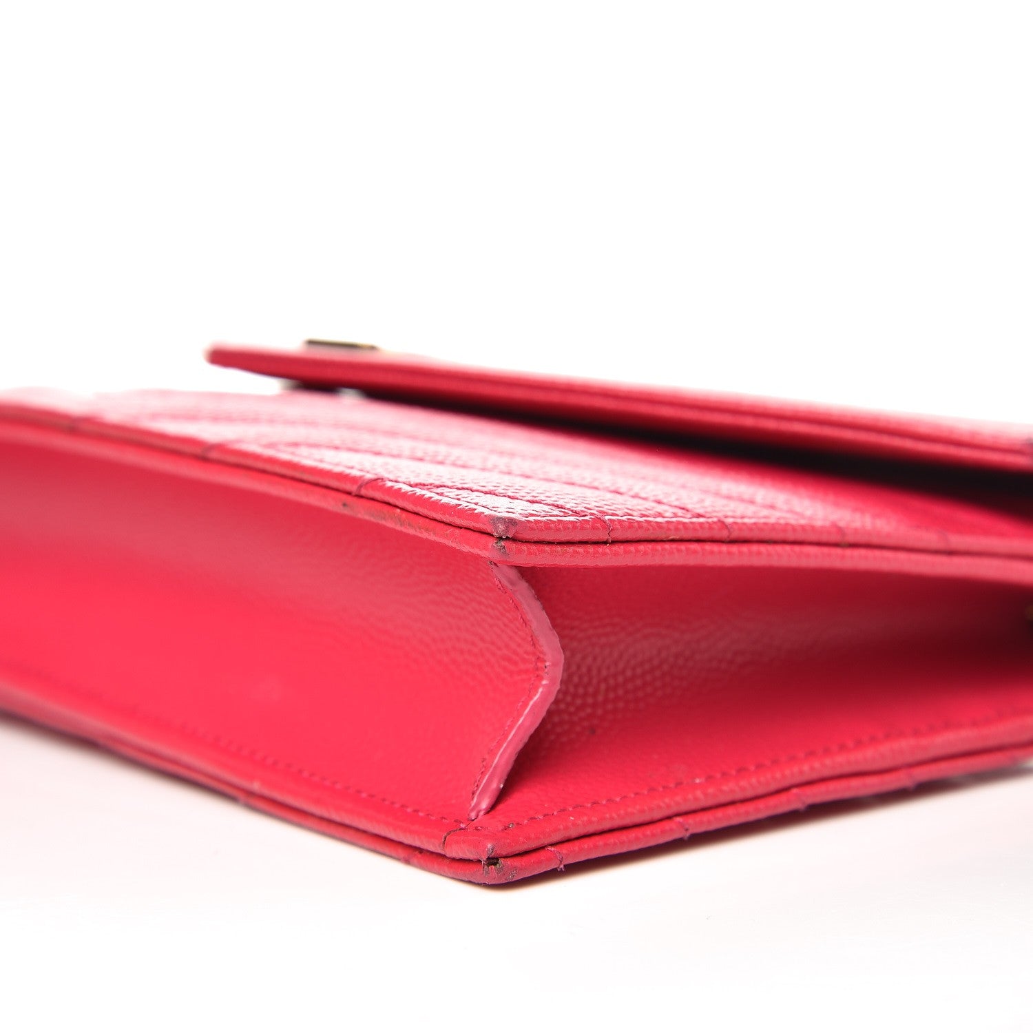Saint Laurent Grain De Poudre Matelasse Chevron Monogram Envelope Chain Wallet Bubblegum 11 of 13