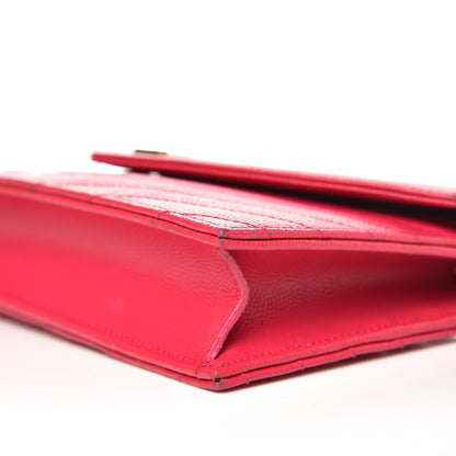 Saint Laurent Grain De Poudre Matelasse Chevron Monogram Envelope Chain Wallet Bubblegum 11 of 13