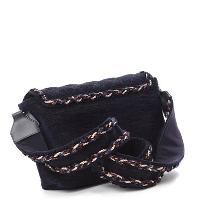 Chanel Wool Velvet Quilted Parisian Stroll Messenger Navy 3 of 10