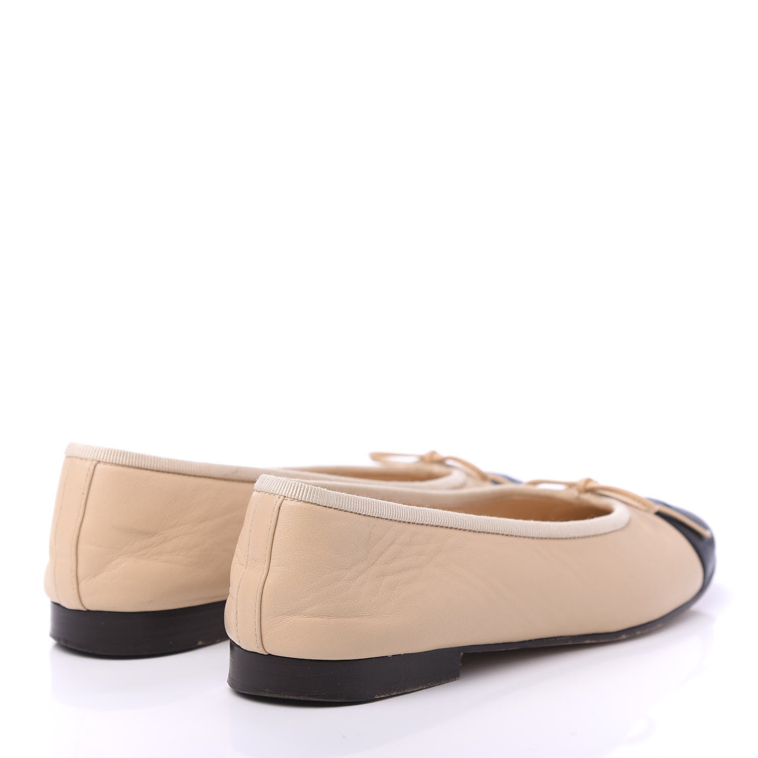 Chanel Lambskin Cap Toe CC Ballerina Flats 36.5 Beige Black 4 of 9