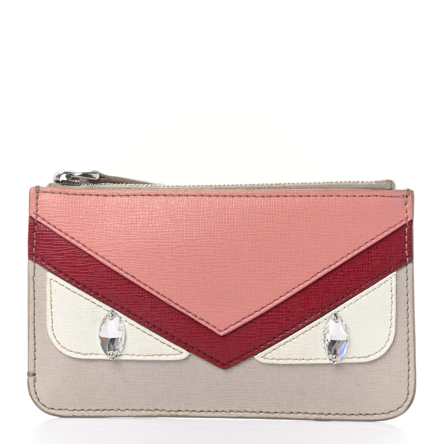 Fendi Vitello Elite Crystal Eye Monster Zip Pouch Grigio Polvere Ribes Multicolor 3 of 9