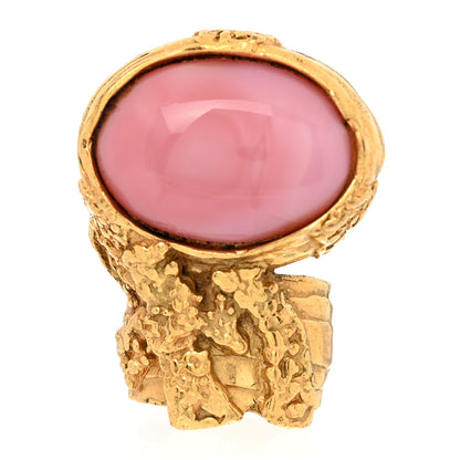 Saint Laurent Glass Cabochon Arty Ovale Ring 6 Gold Pink 1 of 5