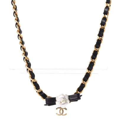 Chanel Calfskin Crystal Chain Camellia Belt 85 Black Gold 2 of 5