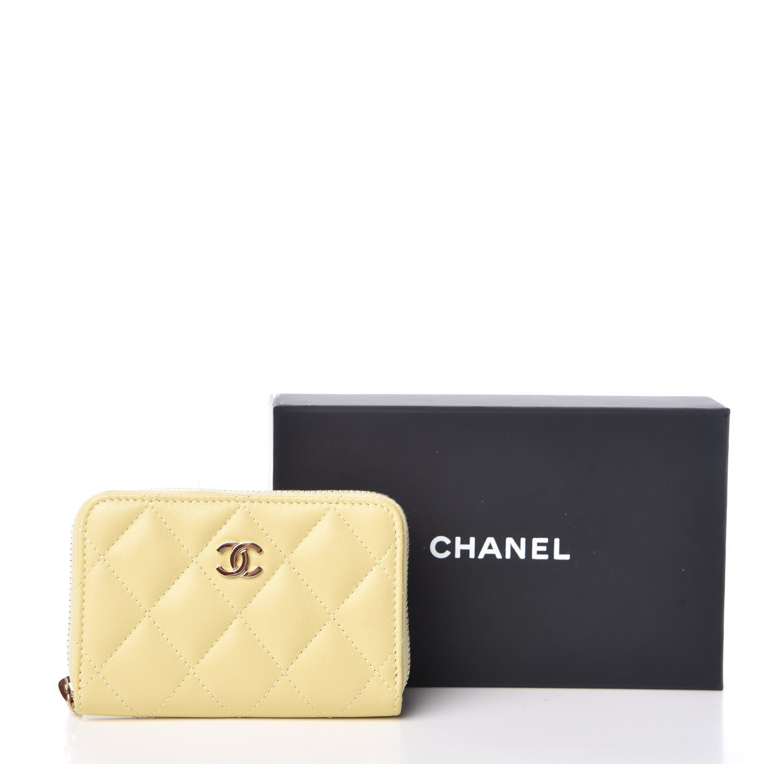 Chanel Lambskin Quilted Zip Around Coin Purse Wallet Yellow 8 of 8