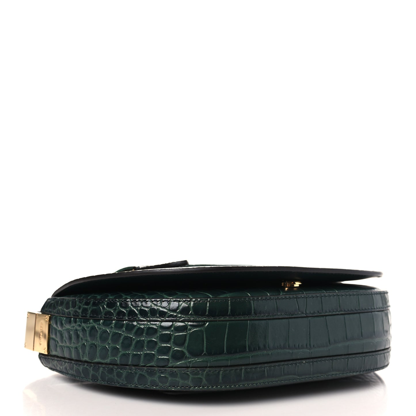 Croc Embossed Small Olympia Shoulder Bag Dark Green