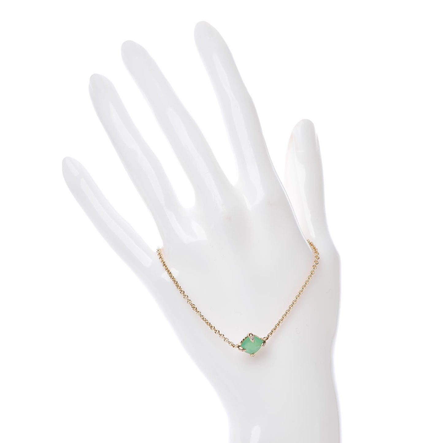 18K Yellow Gold Diamond Chrysoprase 8mm Chatelaine Bracelet