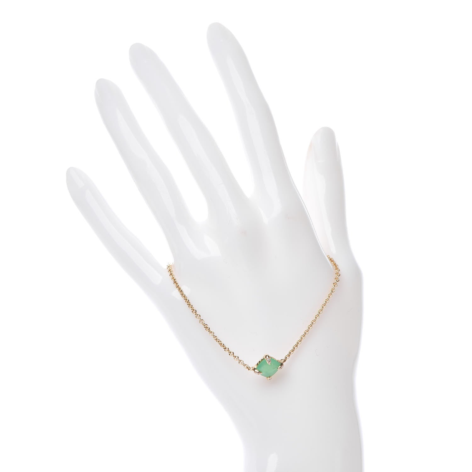 David Yurman 18K Yellow Gold Diamond Chrysoprase 8mm Chatelaine Bracelet 2 of 5