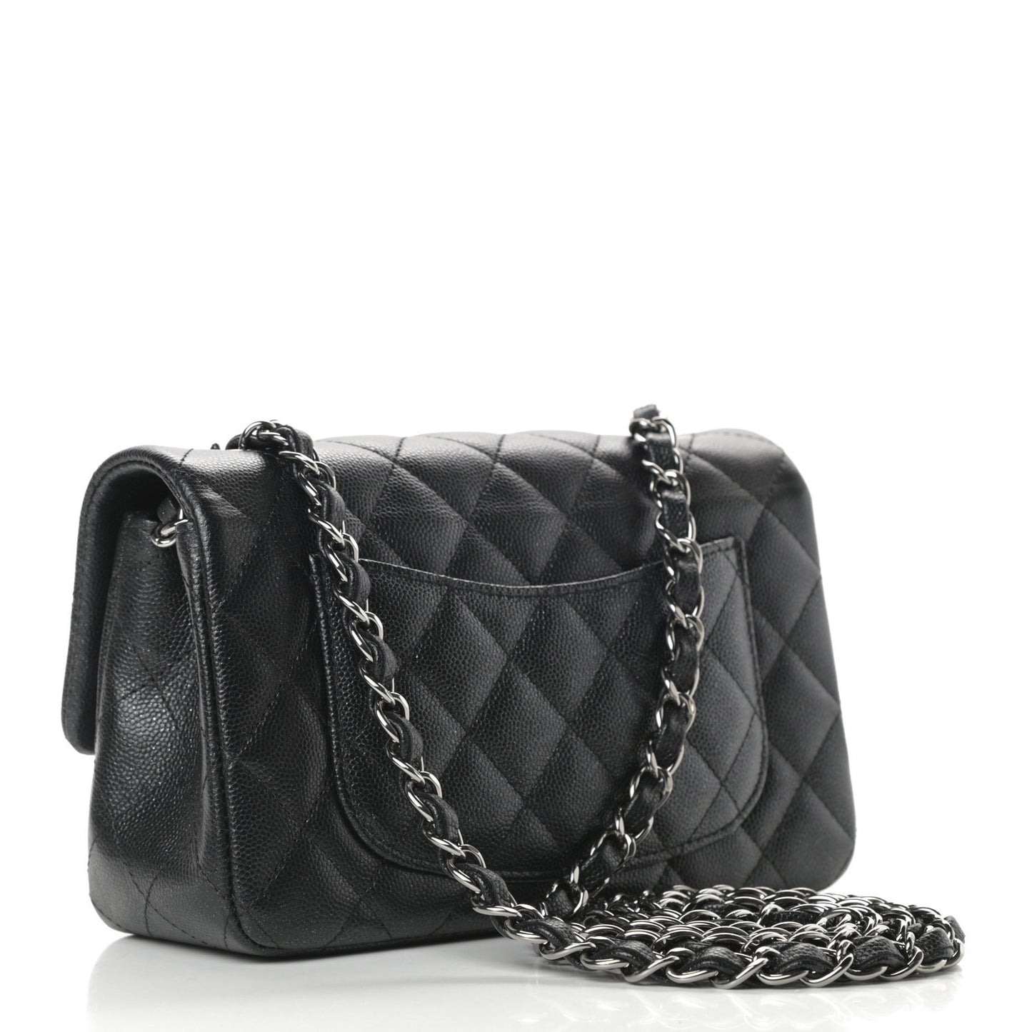 Iridescent Caviar Quilted Mini Rectangular Flap Black