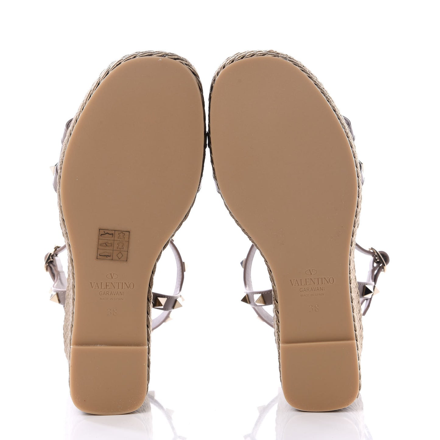 Silk Calfskin Rockstud Torchon Espadrille Wedge Sandals 38 Clay