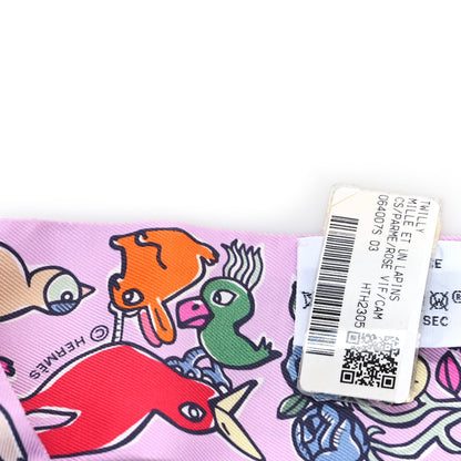 Hermes Silk Mille Et Un Lapins Twilly Parme Rouge Vif Camel 3 of 4