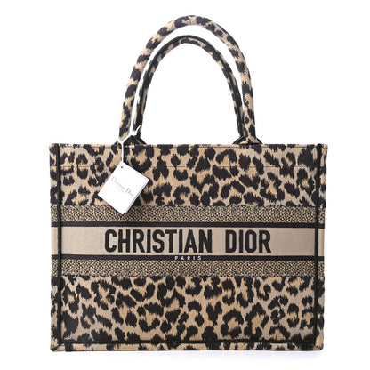 Christian Dior Canvas Mizza Embroidered Medium Leopard Book Tote Beige 1 of 4