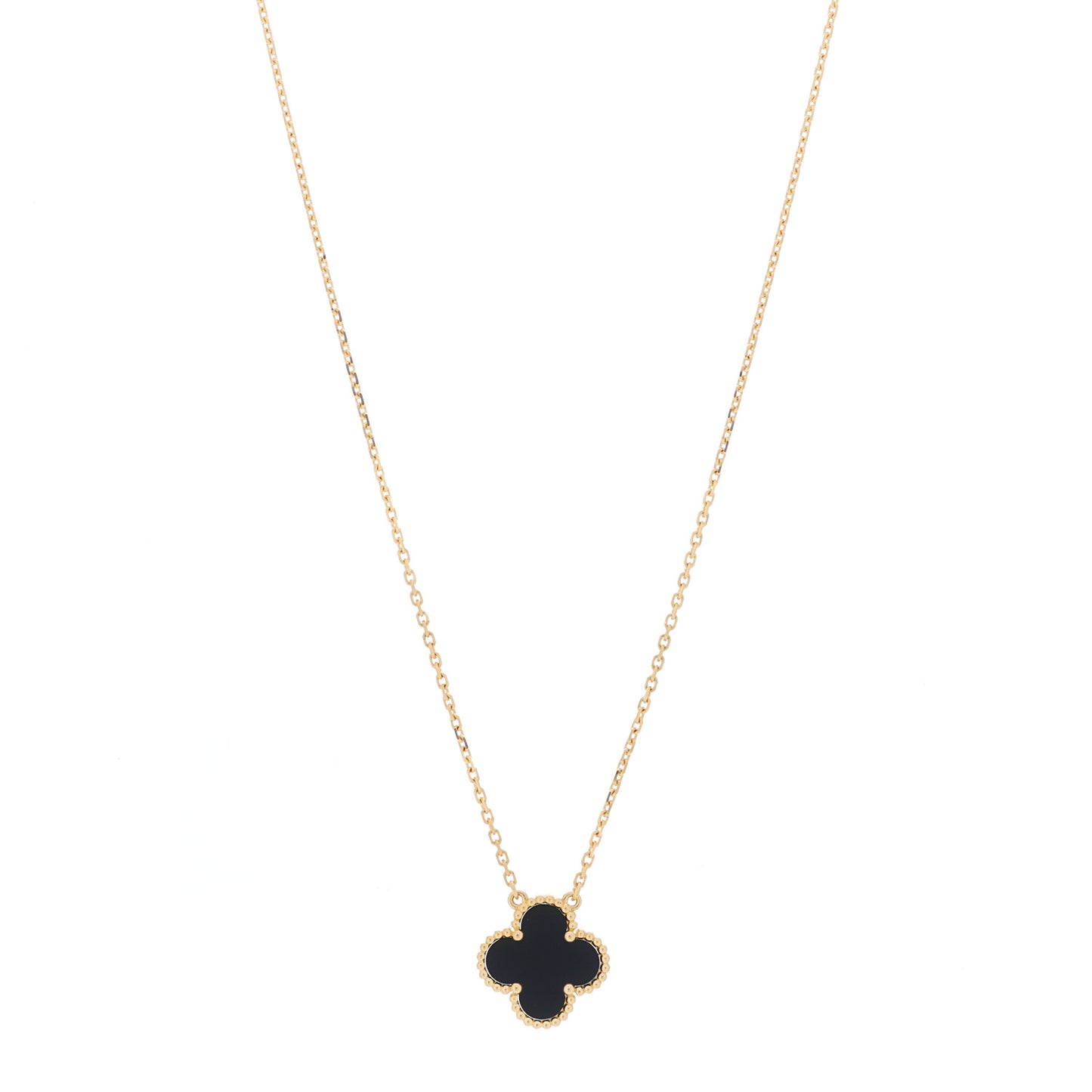 18K Yellow Gold Black Onyx Vintage Alhambra Pendant Necklace