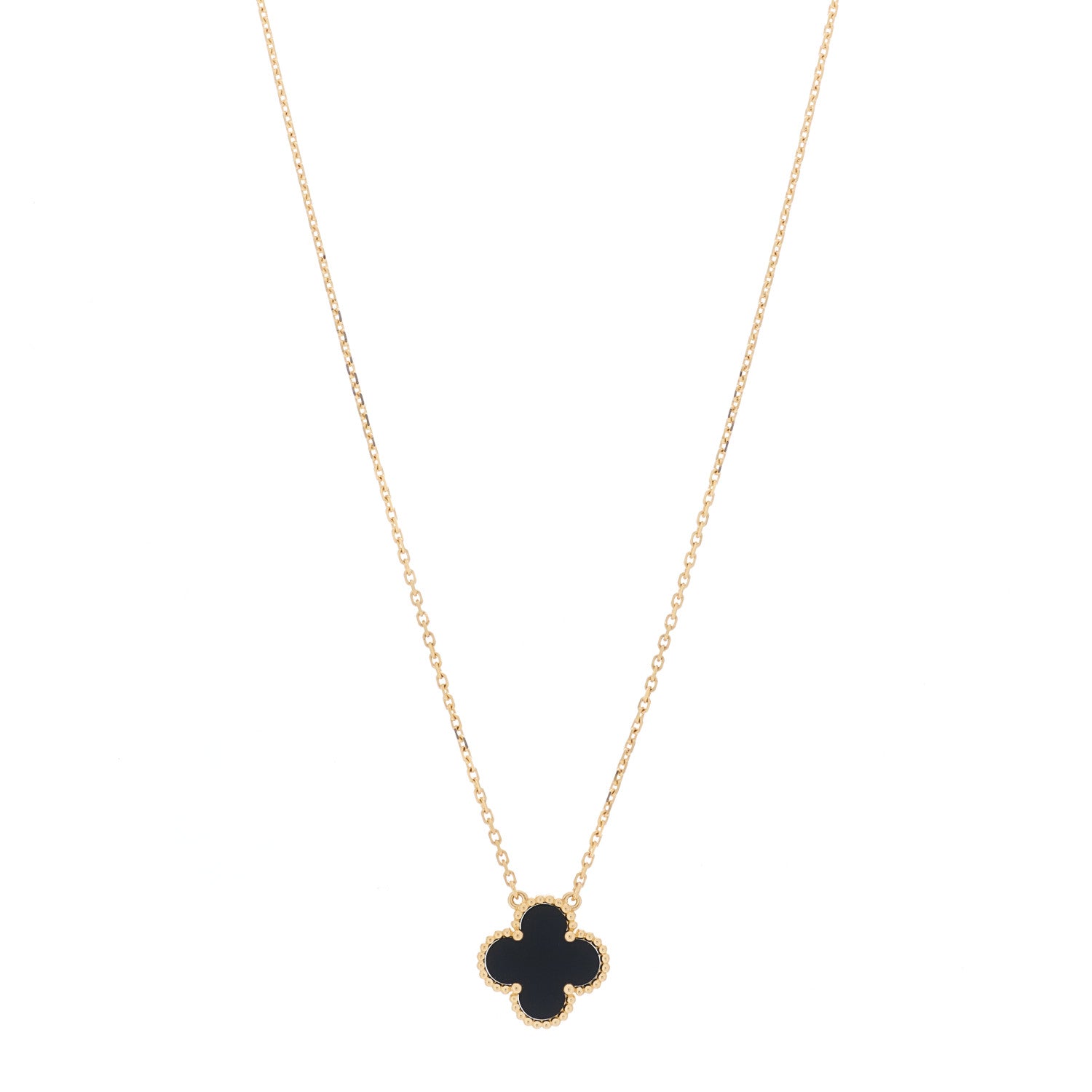 Van Cleef & Arpels 18K Yellow Gold Black Onyx Vintage Alhambra Pendant Necklace 1 of 5