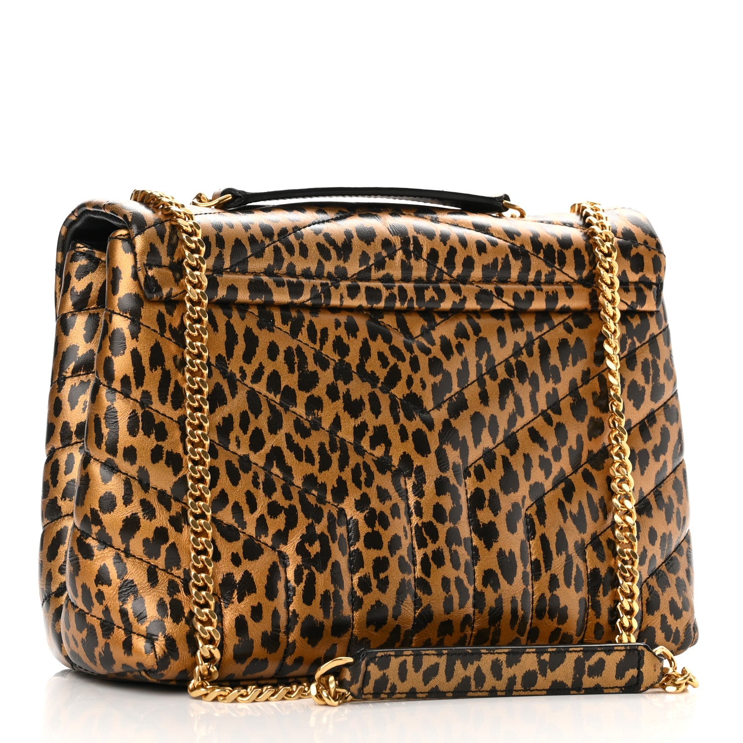 Saint Laurent Calfskin Y Quilted Monogram Small Loulou Chain Satchel Leopard 3 of 9