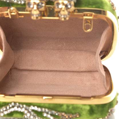 Alexander McQueen Velvet Embroidered Flower Queen and King Skull Box Chain Clutch Green Multicolor 5 of 13