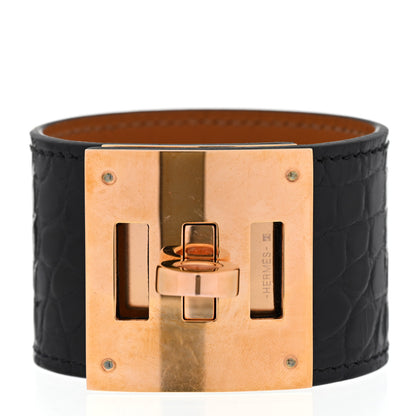 Hermes Shiny Alligator Kelly Dog Bracelet T1 Black 1 of 7