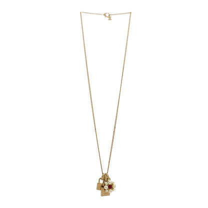Chanel Crystal Pearl Lock Perfume Bottle CC Pendant Necklace Gold Red White 3 of 5