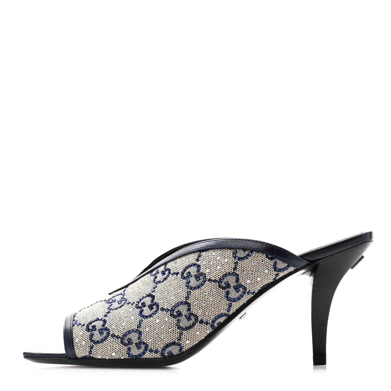 Gucci New Canvas Malaga Kid Crystal GG Monogram Square G 95mm Slide Sandals 36.5 Beige Blue 1 of 9