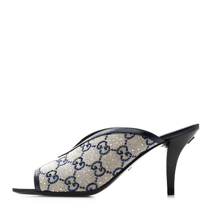 Gucci New Canvas Malaga Kid Crystal GG Monogram Square G 95mm Slide Sandals 36.5 Beige Blue 1 of 9
