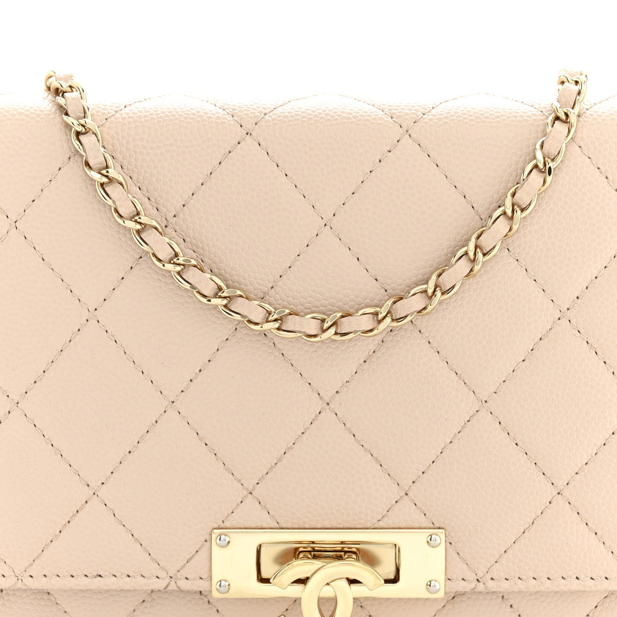 Caviar Quilted Golden Class Wallet On Chain WOC Light Beige