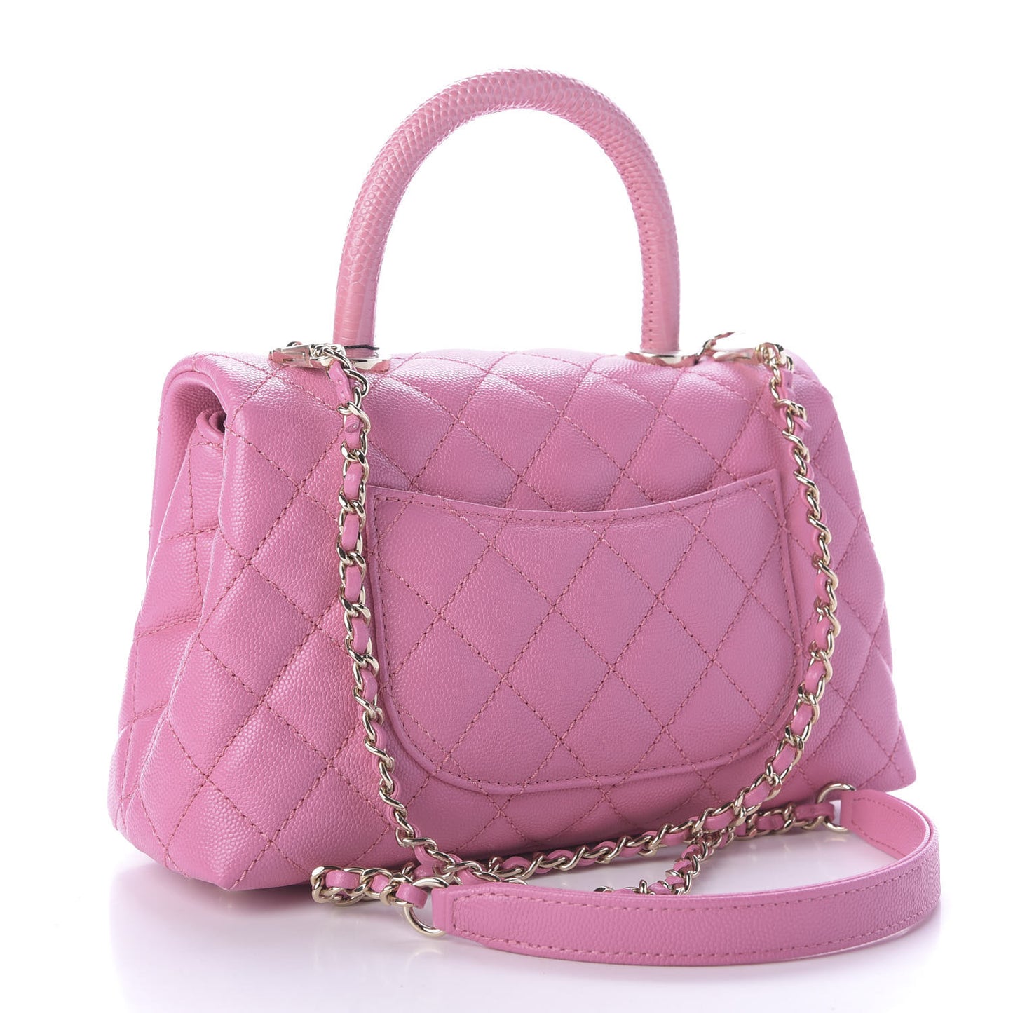 Caviar Lizard Embossed Quilted Mini Coco Handle Flap Pink