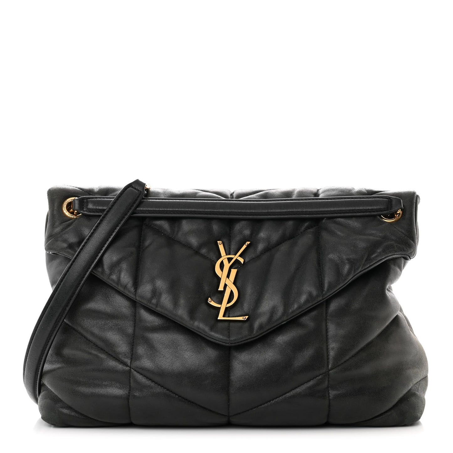 Lambskin Quilted Medium Loulou Puffer Monogram Chain Satchel Black
