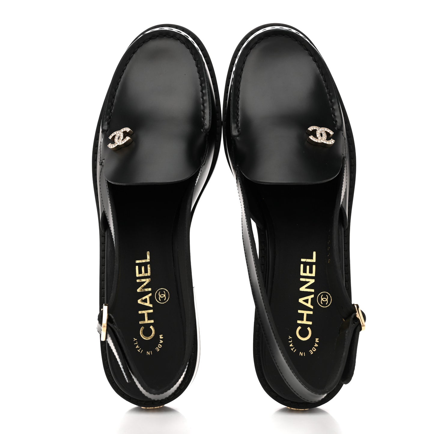 Calfskin Crystal Slingback Loafers 37 Black