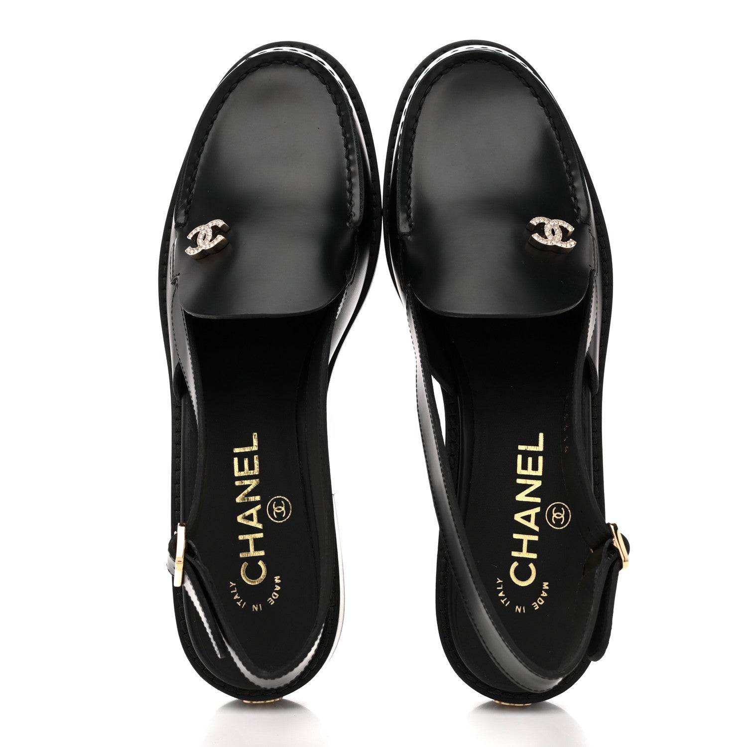 Chanel Calfskin Crystal Slingback Loafers 37 Black 2 of 10