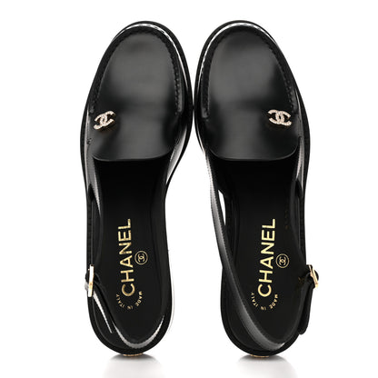 Chanel Calfskin Crystal Slingback Loafers 37 Black 2 of 10